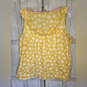 Boden Women's Ruffle Neck Tank Yellow/White Size 12 100% Cotton